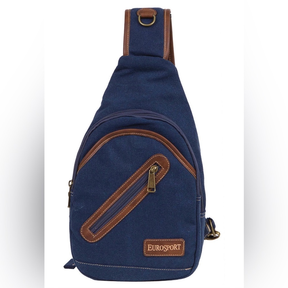 Eurosport Sling Backpack stylish canvas Jean 7.5” X 13.5” X 2.75” New B…